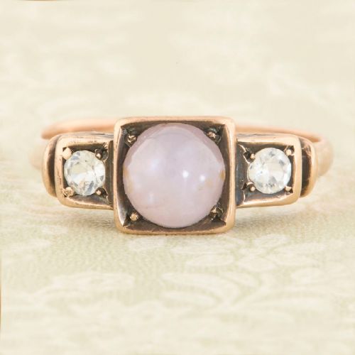 art deco 9ct gold star sapphire 3 stone ring - CATEGORY: ANTIQUE JEWELLERY - DATED 1920