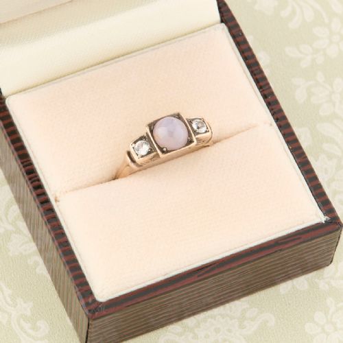 ART DECO 9CT GOLD STAR SAPPHIRE 3 STONE RING - ADDITIONAL PHOTO 6