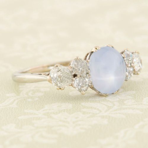 18ct gold star sapphire diamond dress ring - CATEGORY: ANTIQUE JEWELLERY - DATED 1900