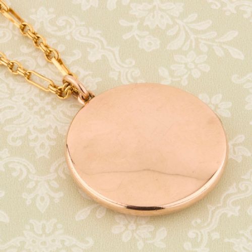 9ct gold round locket with figaro chain - CATEGORY: ANTIQUE JEWELLERY - DATED 1910