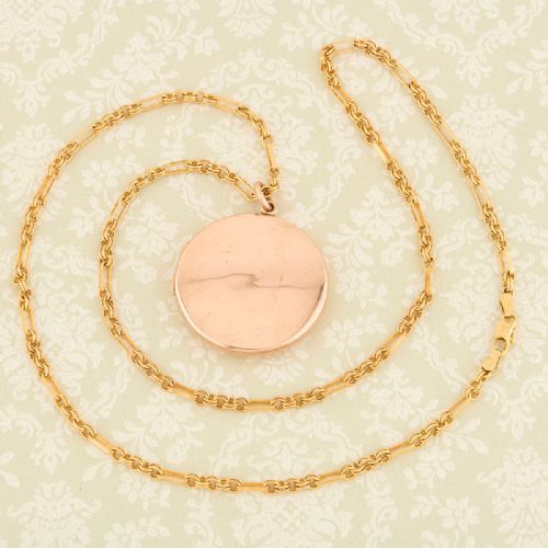 9CT GOLD ROUND LOCKET WITH FIGARO CHAIN - ADDITIONAL PHOTO 5