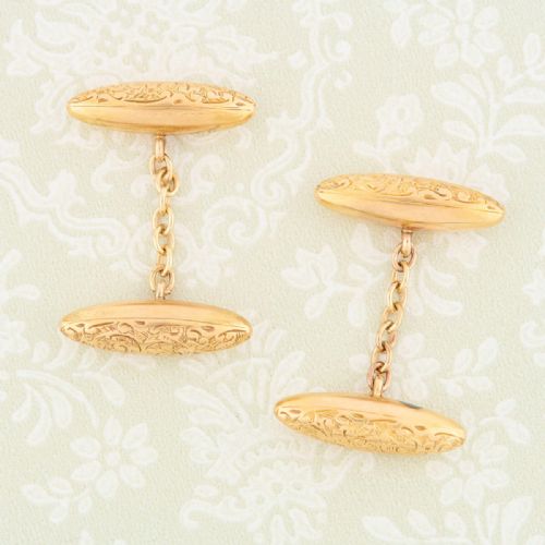 15CT GOLD ENGRAVED BULLET CUFFLINKS - ADDITIONAL PHOTO 2