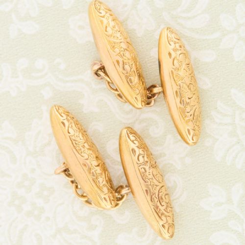 15ct gold engraved bullet cufflinks - CATEGORY: ANTIQUE JEWELLERY - DATED 1900