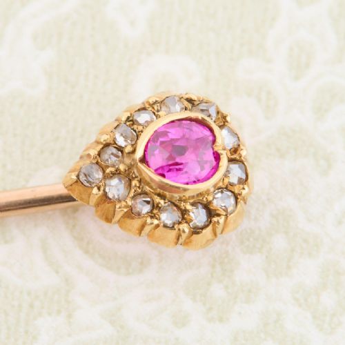 15CT GOLD HEART CUT RUBY AND DIAMOND TIE PIN - ADDITIONAL PHOTO 2
