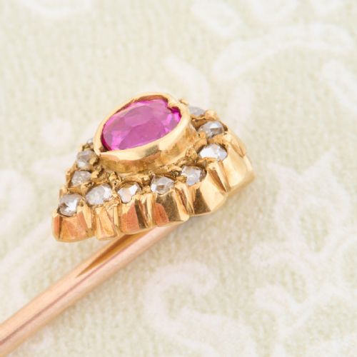 15CT GOLD HEART CUT RUBY AND DIAMOND TIE PIN - ADDITIONAL PHOTO 3