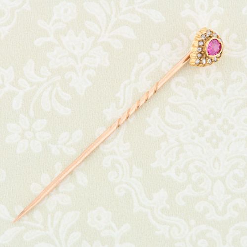 15CT GOLD HEART CUT RUBY AND DIAMOND TIE PIN - ADDITIONAL PHOTO 4