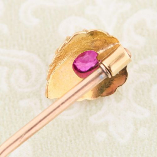 15CT GOLD HEART CUT RUBY AND DIAMOND TIE PIN - ADDITIONAL PHOTO 6