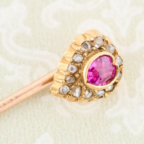 15CT GOLD HEART CUT RUBY AND DIAMOND TIE PIN - ADDITIONAL PHOTO 7