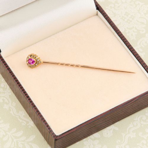 15CT GOLD HEART CUT RUBY AND DIAMOND TIE PIN - ADDITIONAL PHOTO 8
