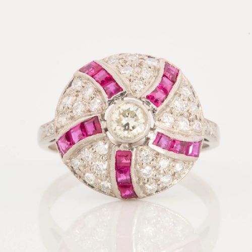 18CT WHITE GOLD RUBY DIAMOND SPIRAL CLUSTER RING - ADDITIONAL PHOTO 2
