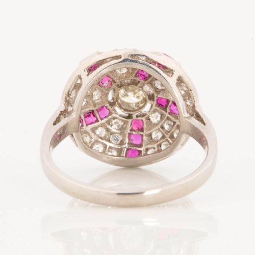 18CT WHITE GOLD RUBY DIAMOND SPIRAL CLUSTER RING - ADDITIONAL PHOTO 3