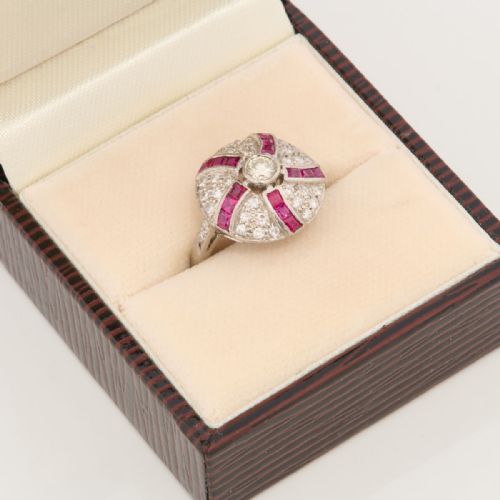 18CT WHITE GOLD RUBY DIAMOND SPIRAL CLUSTER RING - ADDITIONAL PHOTO 4