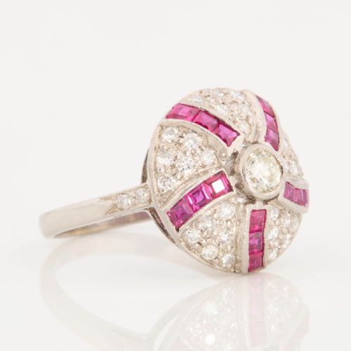 18CT WHITE GOLD RUBY DIAMOND SPIRAL CLUSTER RING - ADDITIONAL PHOTO 7
