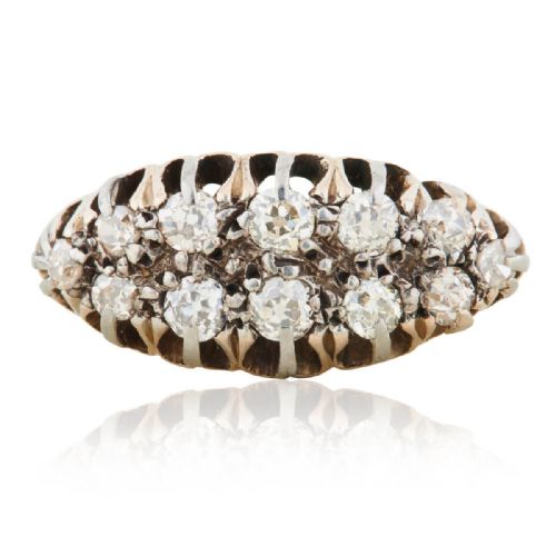 VICTORIAN 18CT GOLD BOAT SHAPED DIAMOND CLUSTER RING