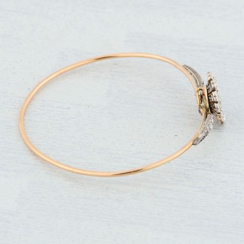 ANTIQUE 15CT GOLD DIAMOND FLOWER BANGLE - ADDITIONAL PHOTO 7