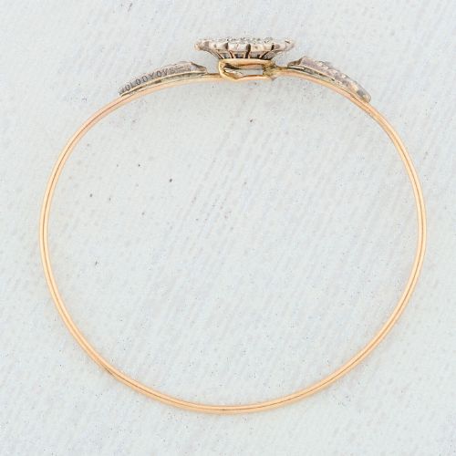 ANTIQUE 15CT GOLD DIAMOND FLOWER BANGLE - ADDITIONAL PHOTO 8