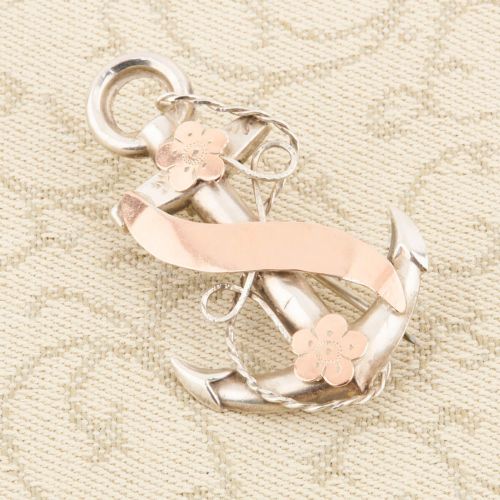 ANTIQUE SILVER GOLD ANCHOR PENDANT BROOCH