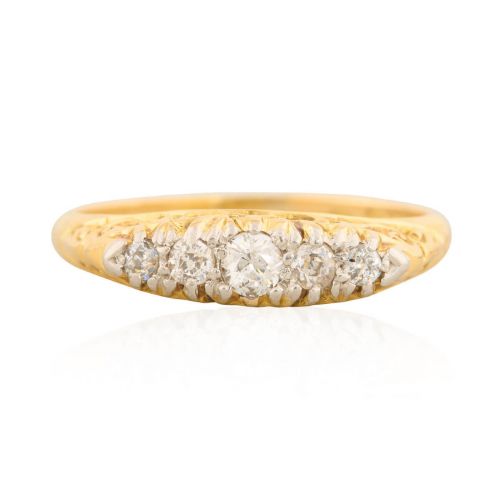 ANTIQUE 18CT GOLD 5 STONE DIAMOND HALF HOOP RING 034 CARAT