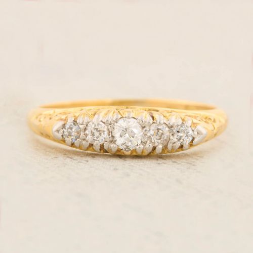 ANTIQUE 18CT GOLD 5 STONE DIAMOND HALF HOOP RING 034 CARAT - ADDITIONAL PHOTO 2