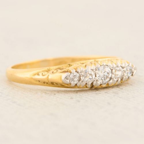 ANTIQUE 18CT GOLD 5 STONE DIAMOND HALF HOOP RING 034 CARAT - ADDITIONAL PHOTO 3