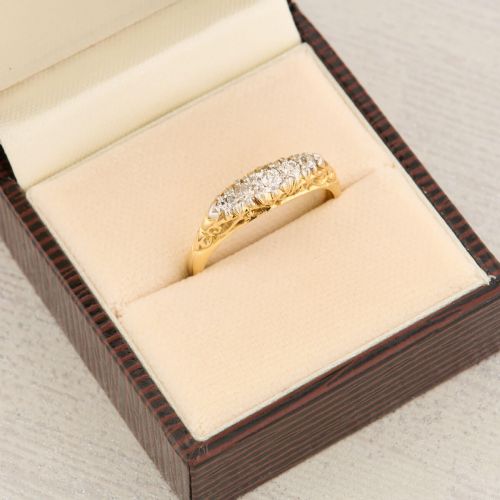 ANTIQUE 18CT GOLD 5 STONE DIAMOND HALF HOOP RING 034 CARAT - ADDITIONAL PHOTO 8