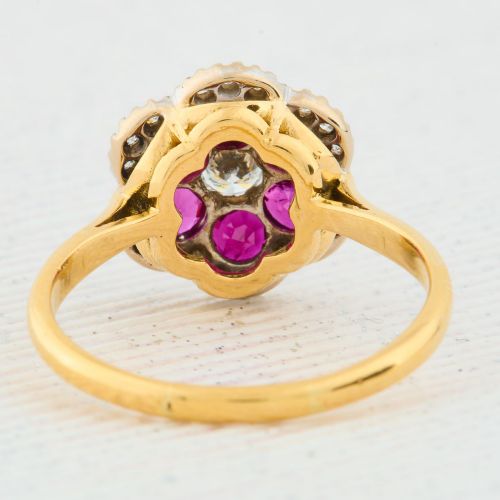 18CT GOLD RUBY DIAMOND FLORAL CLUSTER RING - ADDITIONAL PHOTO 4