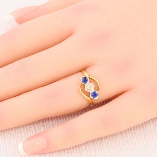 ART DECO 18CT GOLD SAPPHIRE DIAMOND DRESS RING - ADDITIONAL PHOTO 1