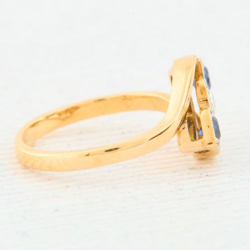 ART DECO 18CT GOLD SAPPHIRE DIAMOND DRESS RING - ADDITIONAL PHOTO 3