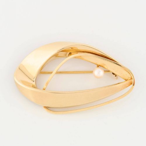 9CT GOLD CURVED PEARL BROOCH - ADDITIONAL PHOTO 2