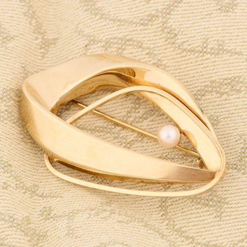9CT GOLD CURVED PEARL BROOCH - ADDITIONAL PHOTO 5
