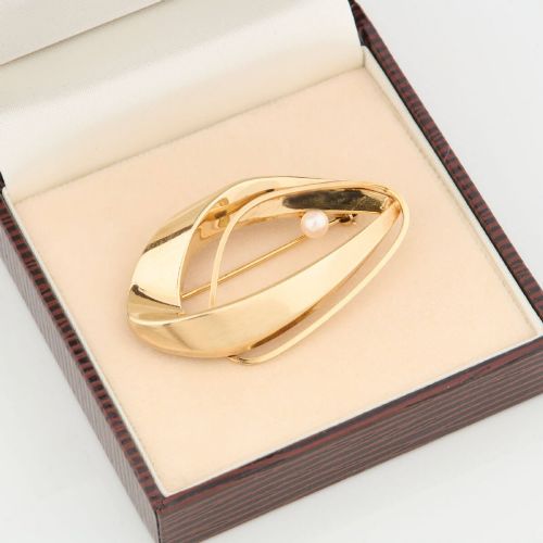 9CT GOLD CURVED PEARL BROOCH - ADDITIONAL PHOTO 7