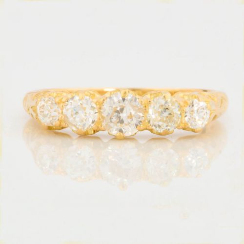 18CT GOLD OLD CUT 5 STONE DIAMOND RING 083 CARAT
