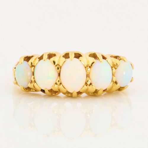 18CT GOLD 5 STONE OPAL RING