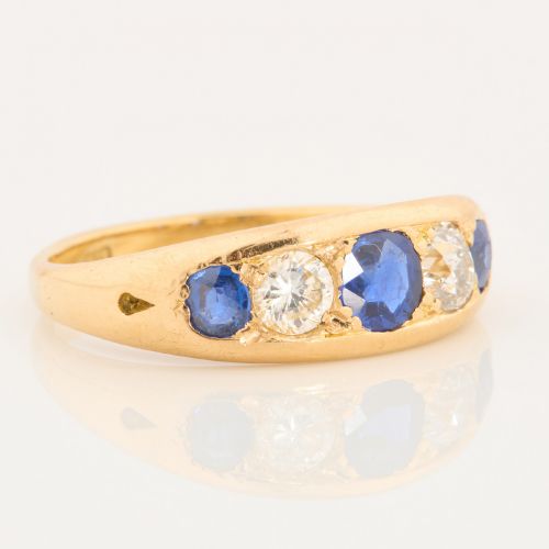 18CT GOLD SAPPHIRE DIAMOND 5 STONE BOAT RING - ADDITIONAL PHOTO 2