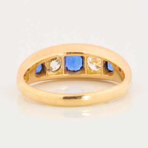18CT GOLD SAPPHIRE DIAMOND 5 STONE BOAT RING - ADDITIONAL PHOTO 4