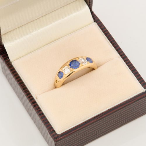 18CT GOLD SAPPHIRE DIAMOND 5 STONE BOAT RING - ADDITIONAL PHOTO 7