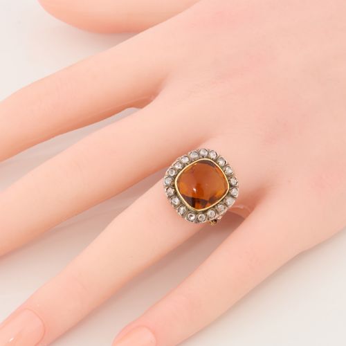 18CT GOLD CITRINE AND DIAMOND CLUSTER RING - ADDITIONAL PHOTO 1