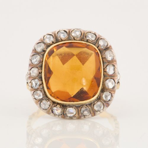 18CT GOLD CITRINE AND DIAMOND CLUSTER RING - ADDITIONAL PHOTO 2