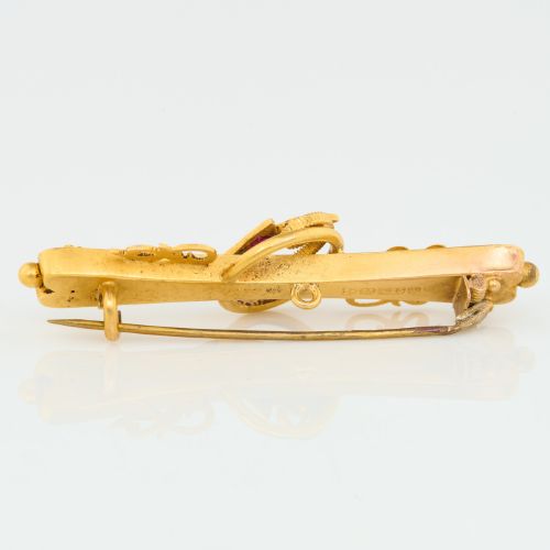 15CT GOLD RUBY DIAMOND FLORAL BAR BROOCH - ADDITIONAL PHOTO 3