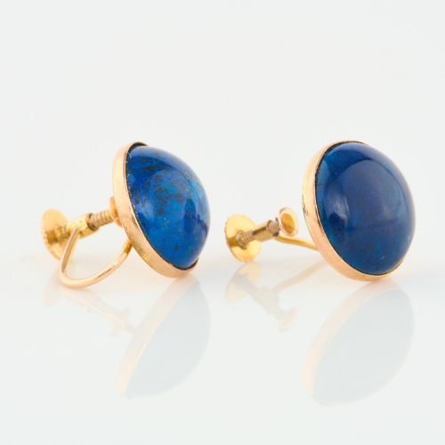 9CT GOLD LAPIS LAZULI SCREW BACK EARRINGS - ADDITIONAL PHOTO 3