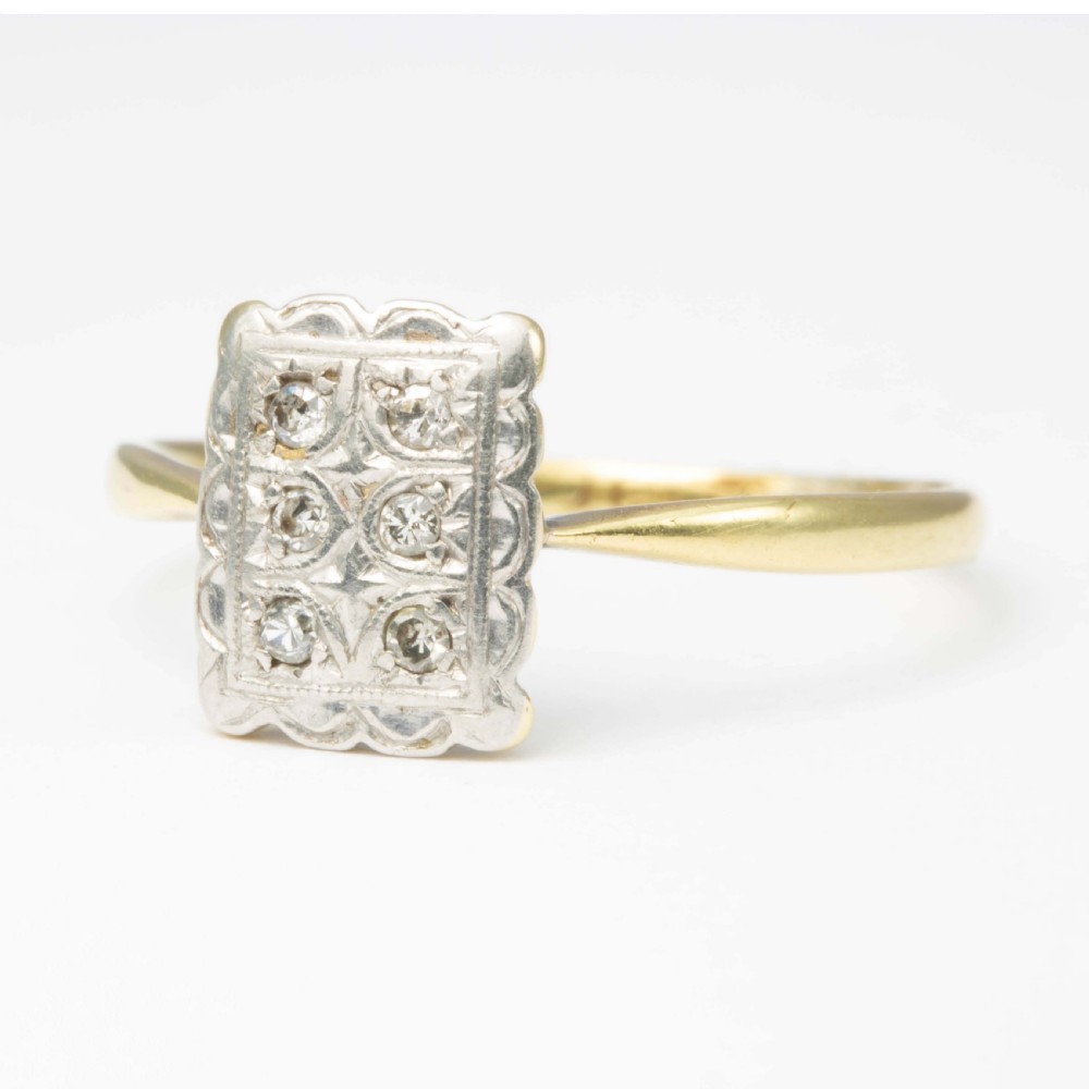 Vintage Art Deco Style 18ct Gold Diamond Panel Ring View II