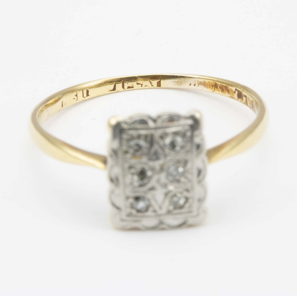 Vintage Art Deco Style 18ct Gold Diamond Panel Ring View VI