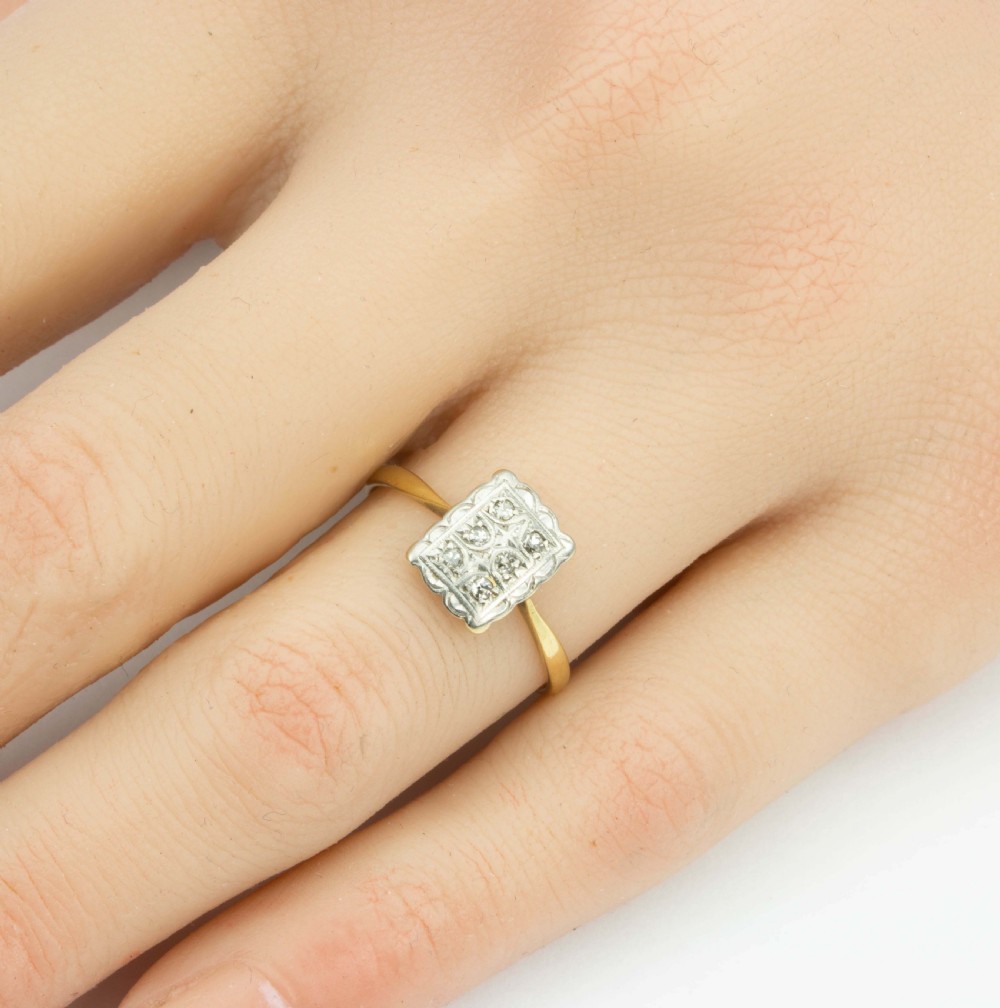 Vintage Art Deco Style 18ct Gold Diamond Panel Ring View VII