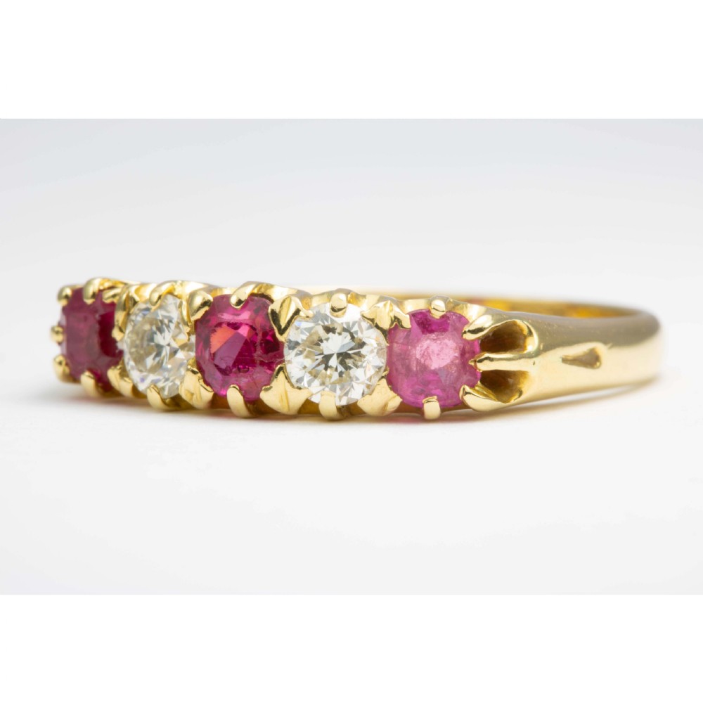 Vintage 18ct Gold Ruby and Diamond 5 Stone Ring View II