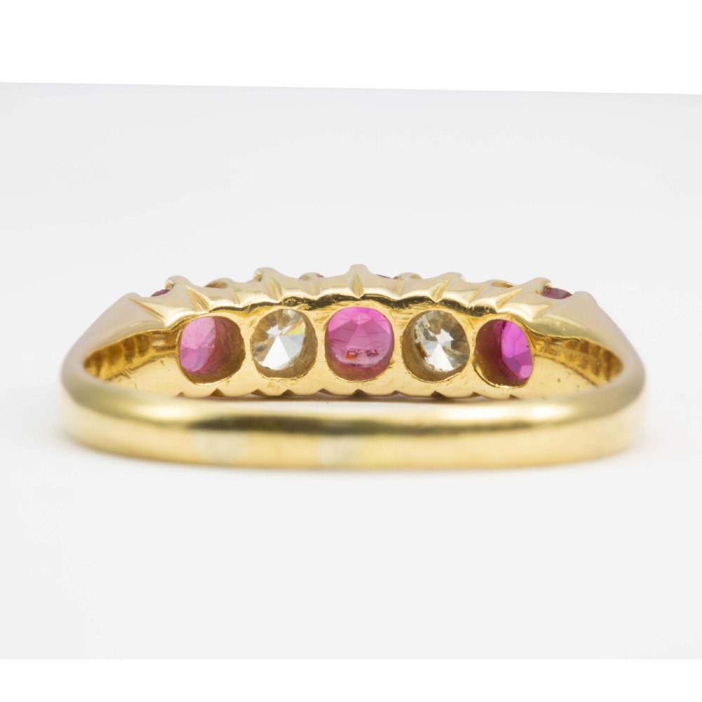 Vintage 18ct Gold Ruby and Diamond 5 Stone Ring View IV