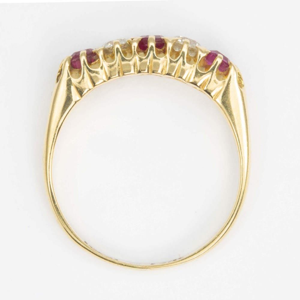 Vintage 18ct Gold Ruby and Diamond 5 Stone Ring View V