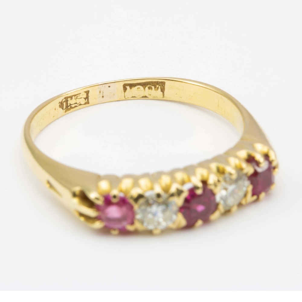 Vintage 18ct Gold Ruby and Diamond 5 Stone Ring View VI