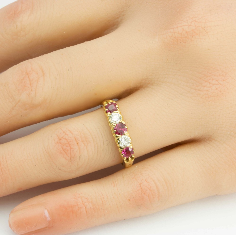 Vintage 18ct Gold Ruby and Diamond 5 Stone Ring View VII