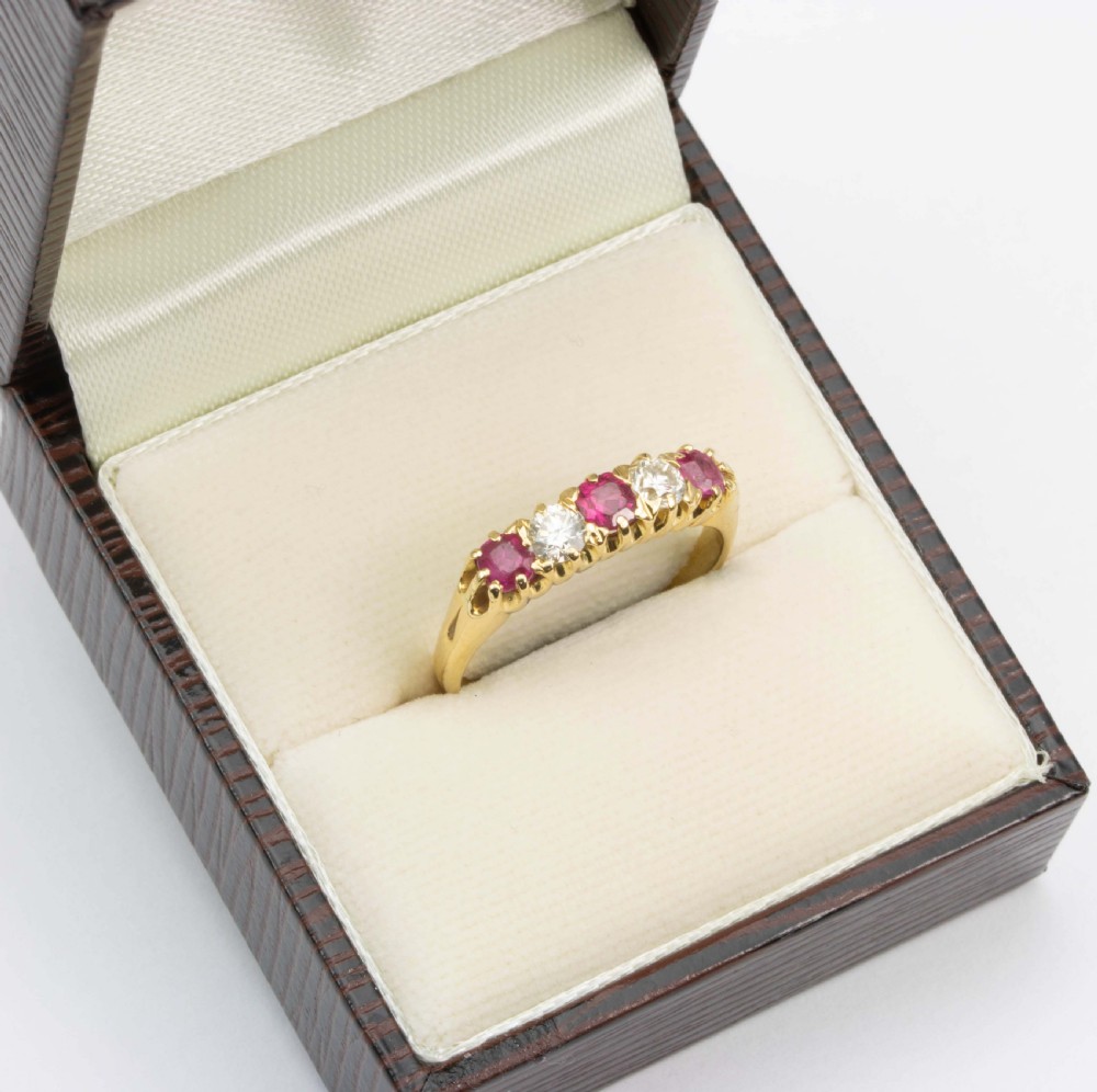 Vintage 18ct Gold Ruby and Diamond 5 Stone Ring View VIII