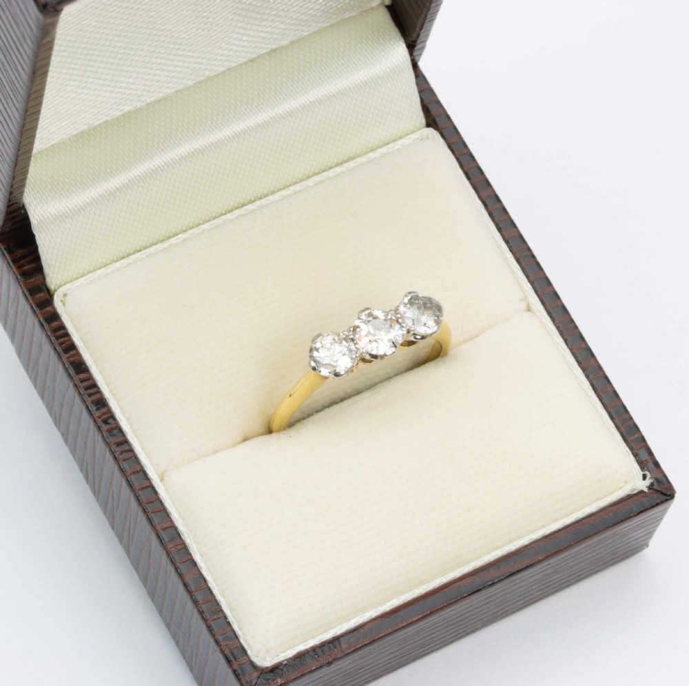Edwardian 18ct Gold 1 Carat 3 Stone Diamond Ring View VIII